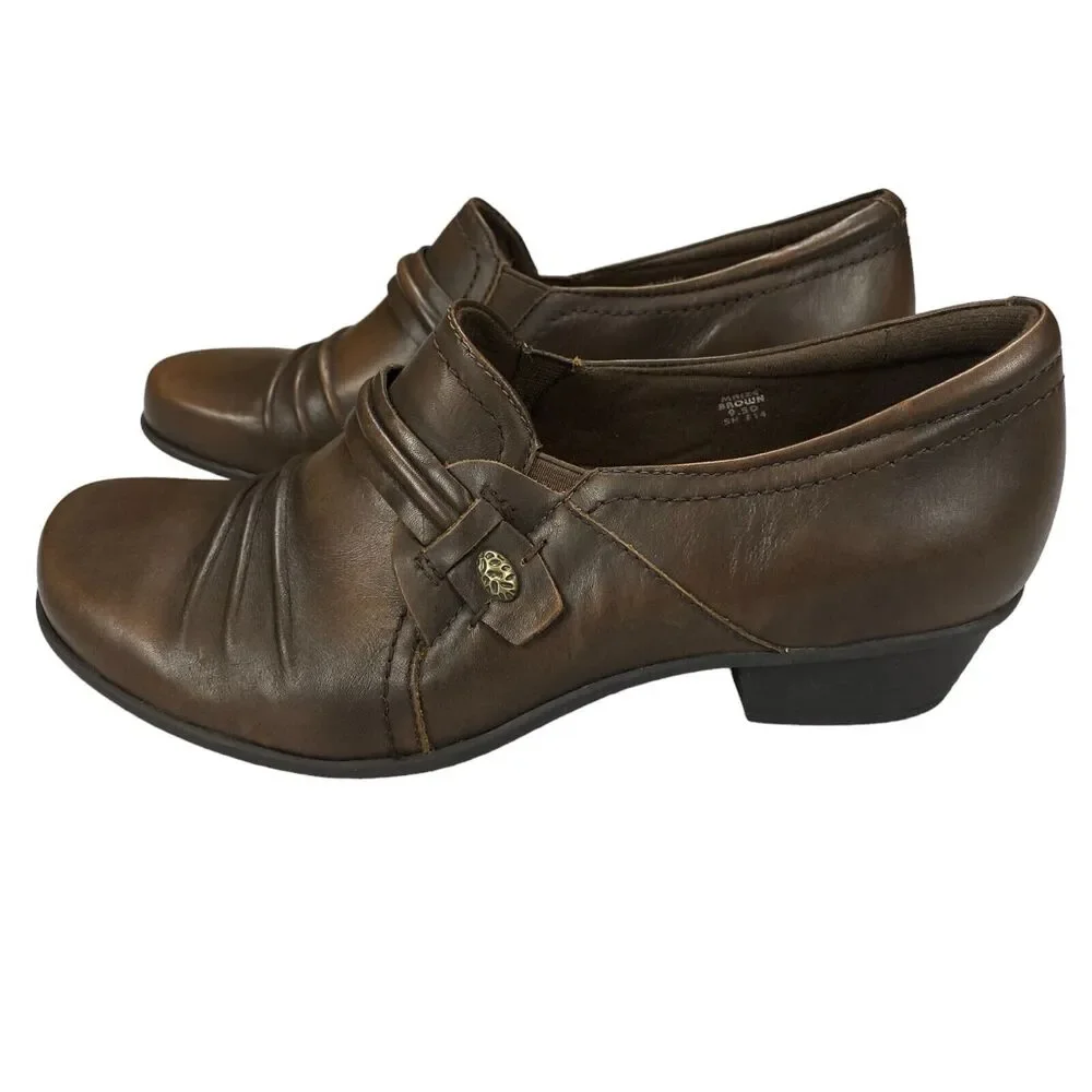 Earth Loafer Shoes Womens Sz 9.5D Maize Brown Leather Slip On Comfort Block Heel - Picture 1 of 16